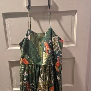 FARM Rio Green and Orange Leafy Maxi Dress